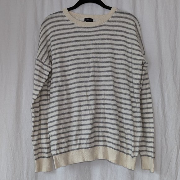 Theory Striped Grey White Crewneck Sweater Size Large - Picture 3 of 12